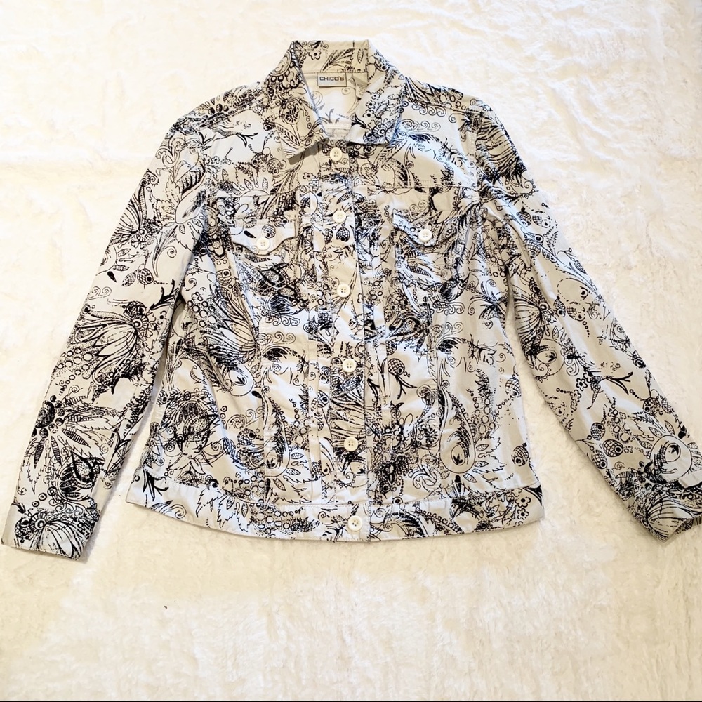 Chico's Black & White Lightweight Jacket Sz 1